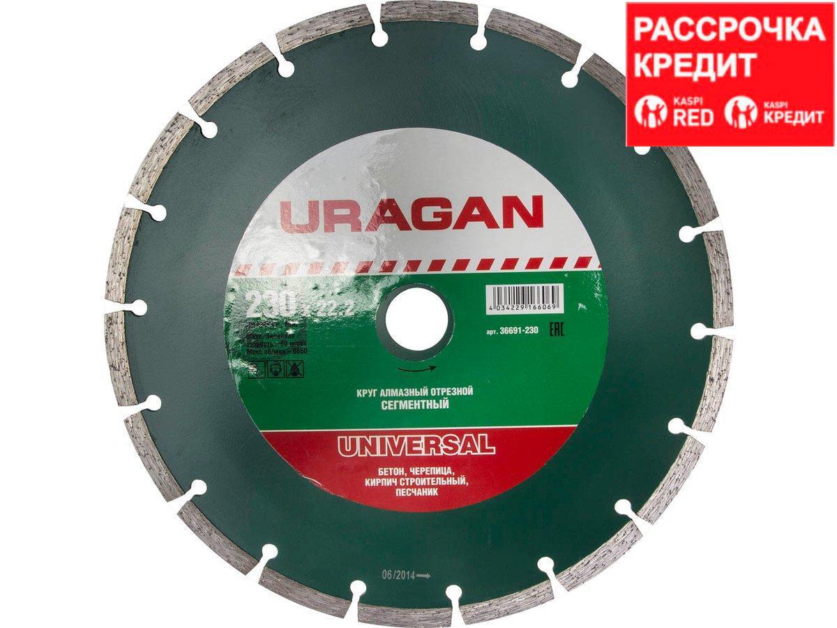 Алмазный диск отрезной URAGAN 36691-230, сегментный, сухая резка, 22,2 х 230 мм