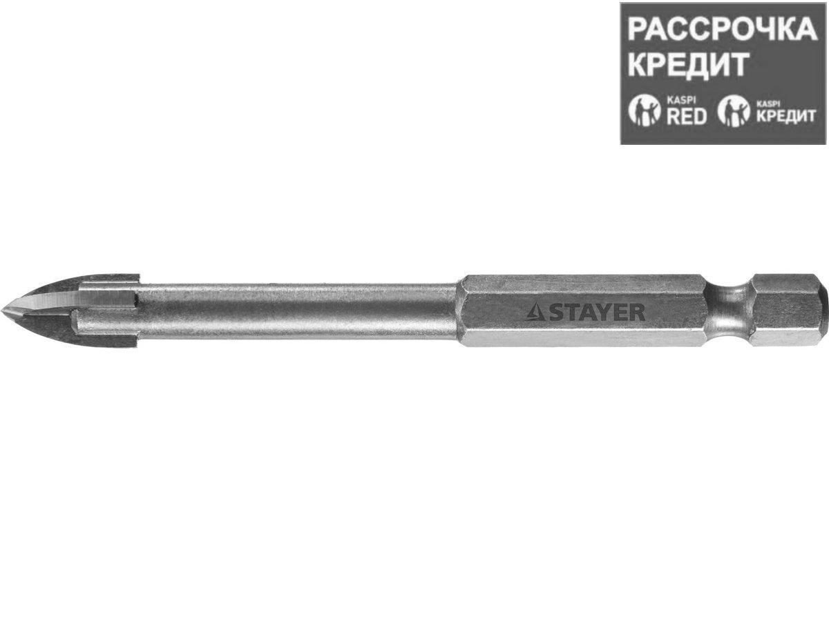 Сверло по кафелю, керамике, стеклу, с четырьмя режущими лезвиями, шестигранный хвостовик, 6 мм, STAYER