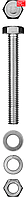 Болт (DIN933) гайкамен (DIN934), шайбамен (DIN125), серіппелі шайбамен бірге жеткізіледі. (DIN127), M10 x 50 мм, 2 дана, БИЗОН