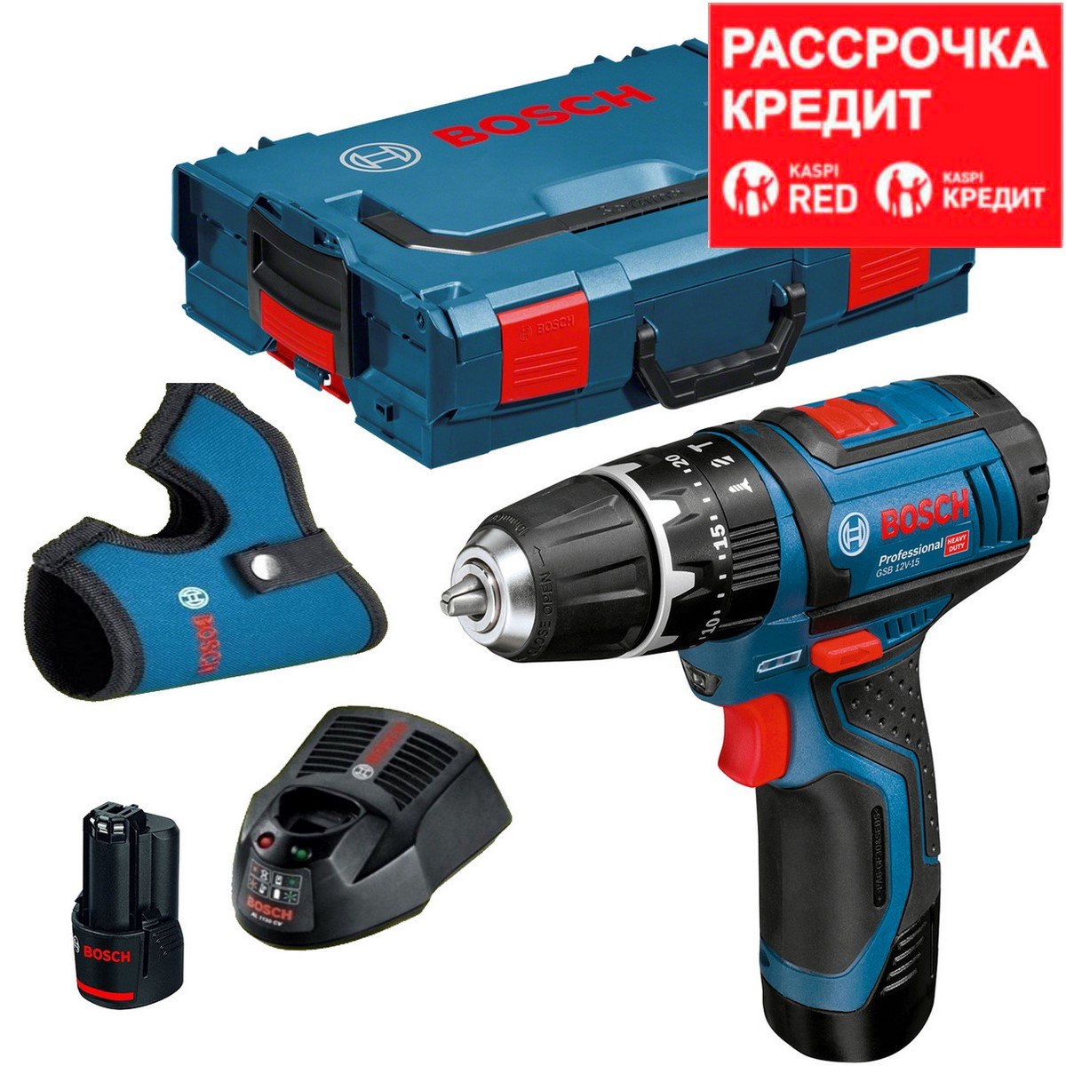 BOSCH Li-Ion, 10.8 В, 2 АКБ, дрель-шуруповерт ударная GSB 12V-15 L-BOXX (0 601 9B6 906)
