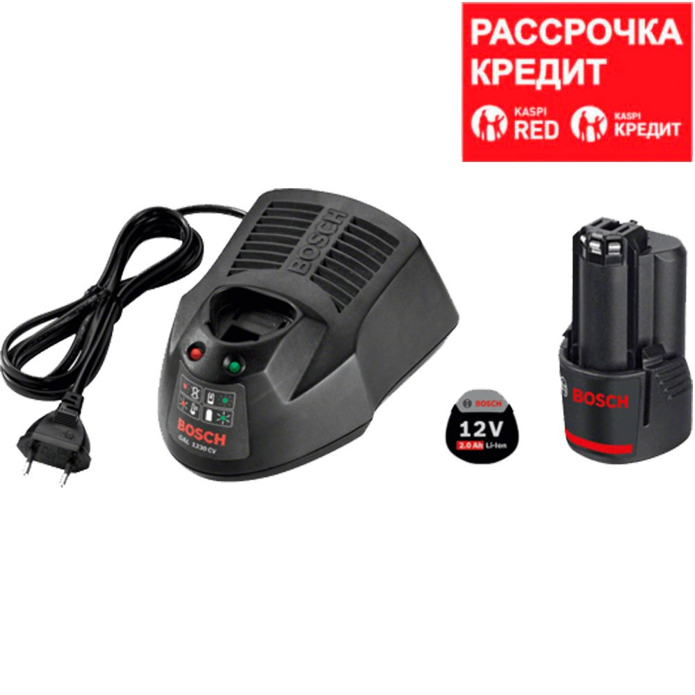 BOSCH Li-Ion, 12 В, 2,0 A*ч, аккумулятор, 12 В, тип обойма, быстрозарядное устройство GAL1230CV (1 6