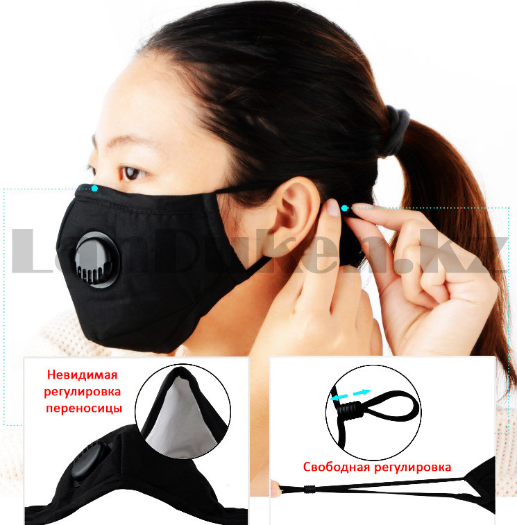 Многоразовая защитная маска респиратор от пыли и холода с резинкой для регулировки длины Ju Bi Xiu - фото 2 - id-p80315837