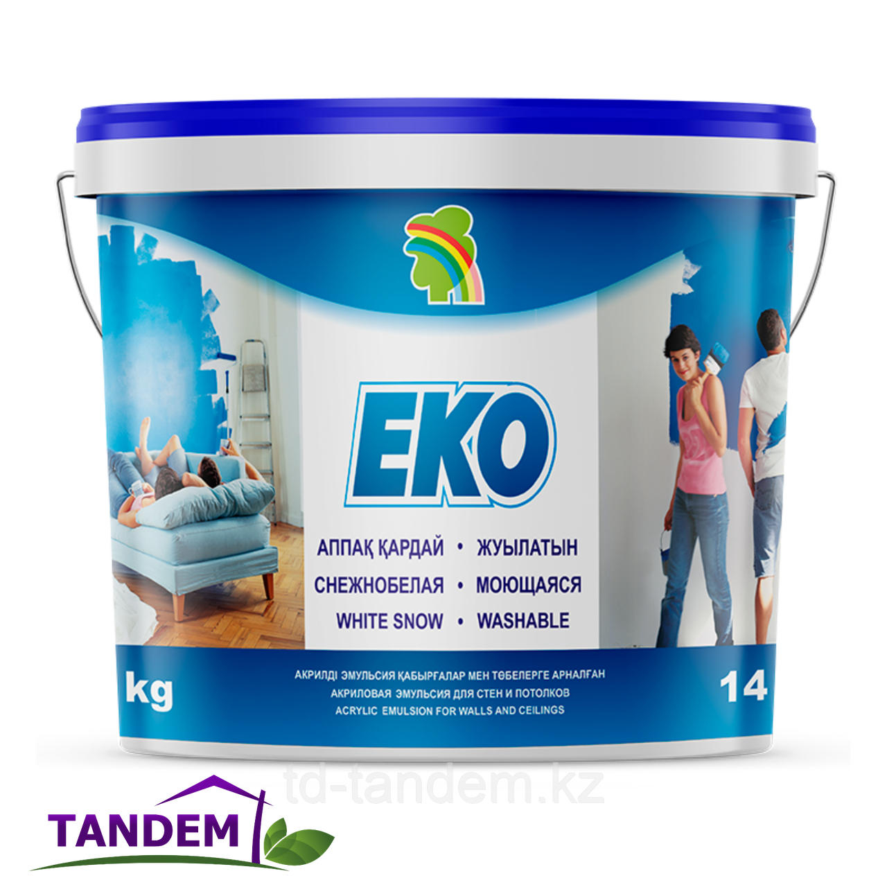 Краска ЕКО 1,3кг снежнобелая, моющаяся, акриловая для стен и потолков ...
