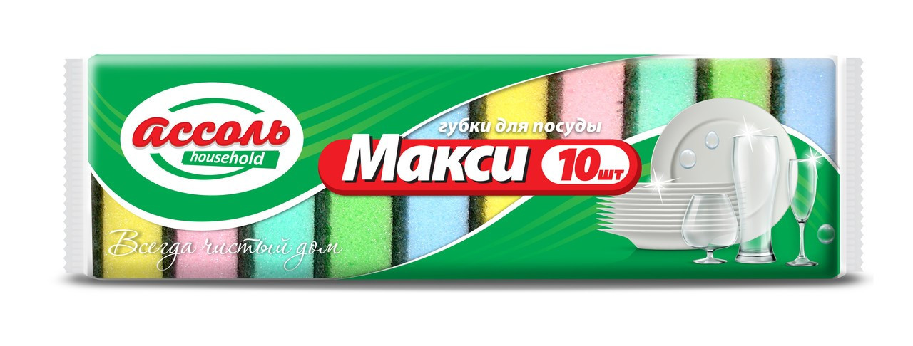 Губка кухонная, макси, Ассоль 10шт/уп