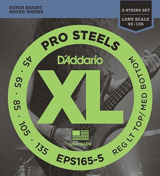 Комплект струн для 5-струнной бас-гитары, Custom Light, 45-135, D'Addario EPS165-5