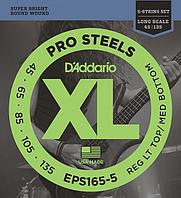 Комплект струн для 5-струнной бас-гитары, Custom Light, 45-135, D'Addario EPS165-5