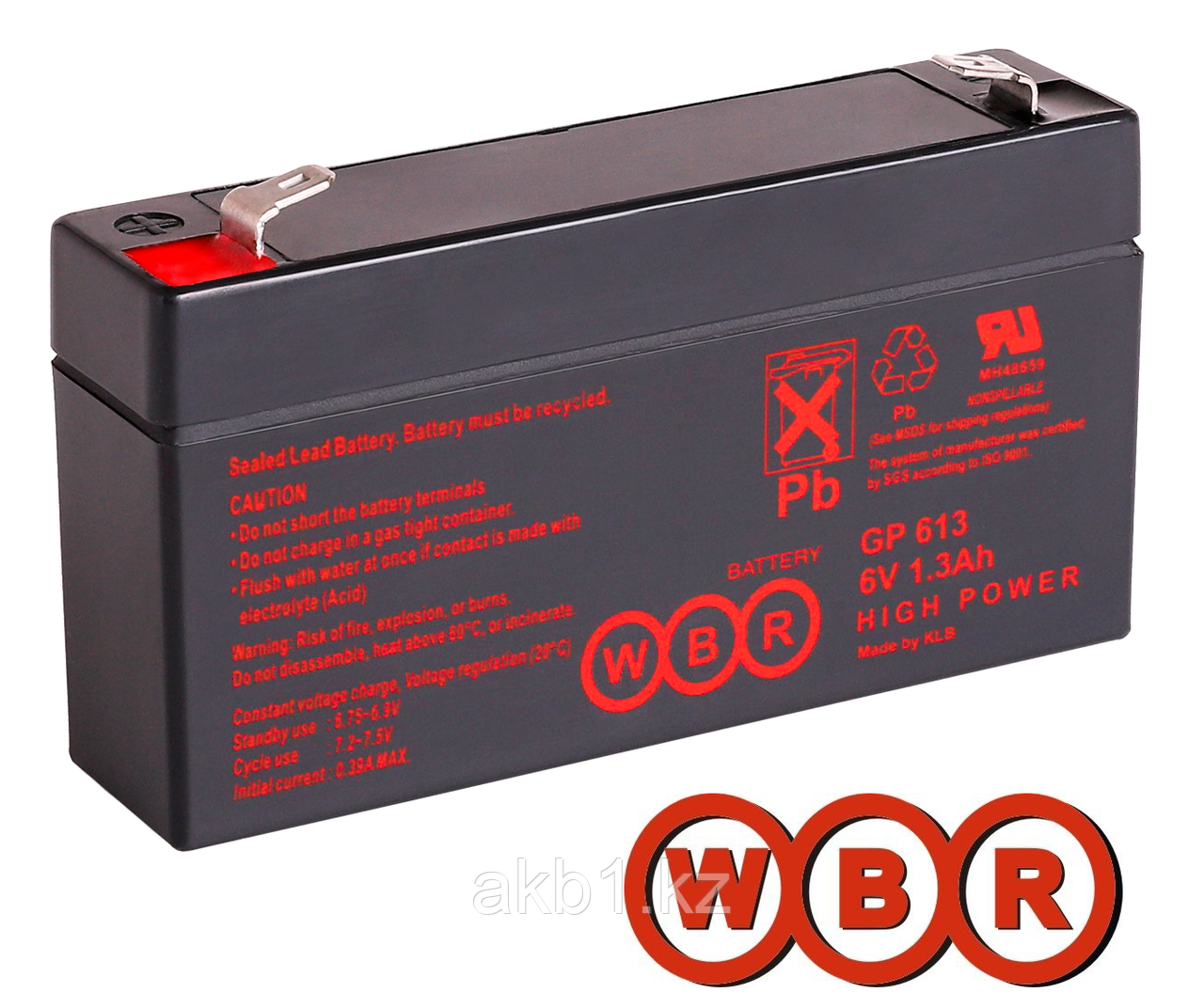 Аккумулятор WBR GP 613 (6В /1,3 Ач) - фото 1 - id-p73023618