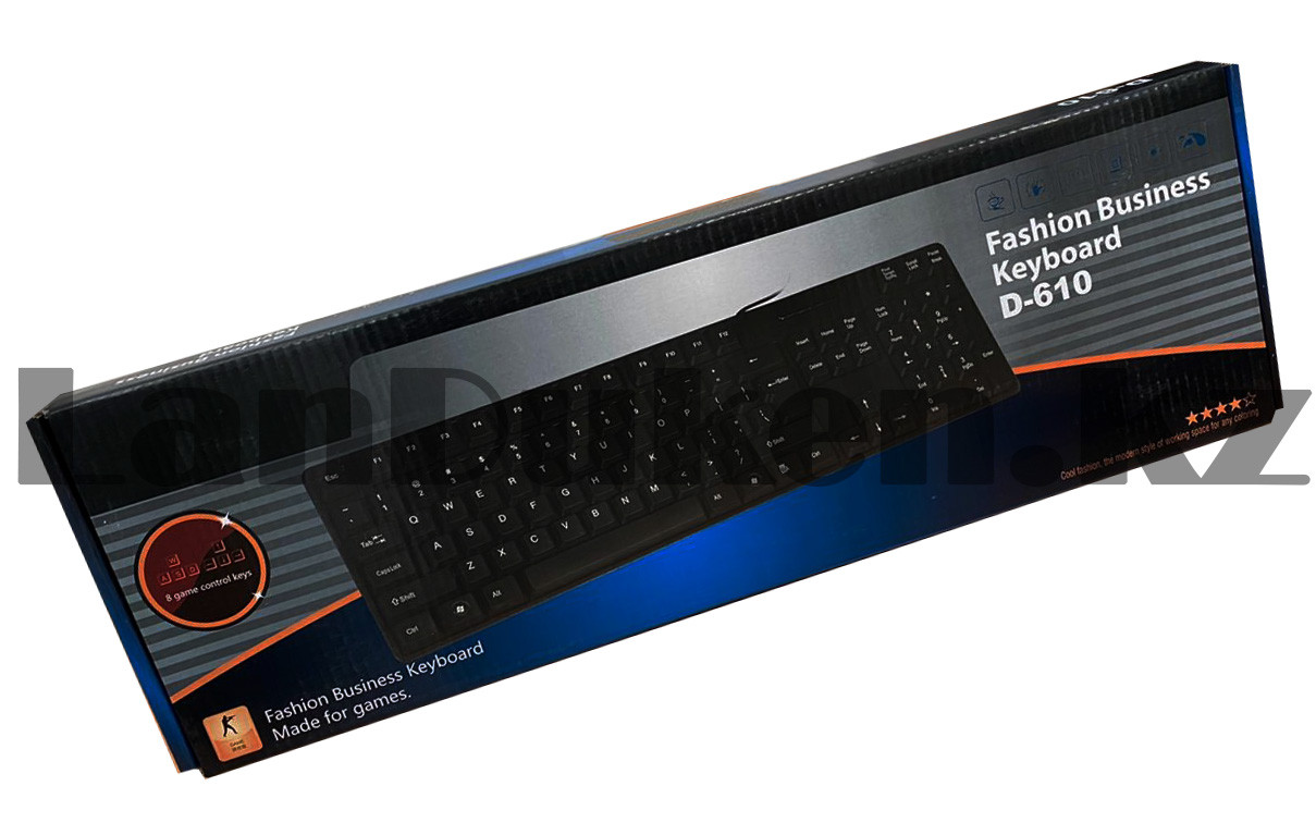 Клавиатура проводная бесшумная игровая USB Fashion Business Keyboard D-610 черная - фото 10 - id-p80380939