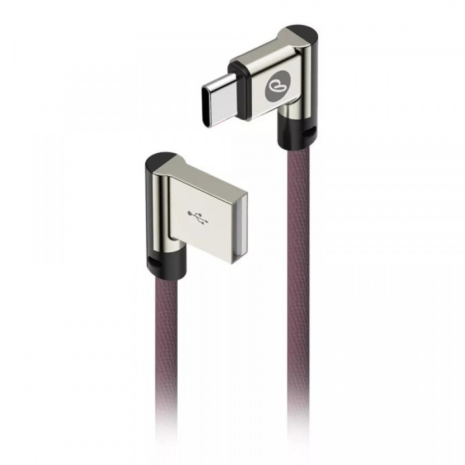Кабель OLMIO USB 2.0 - USB type-C, 1м, угловой, тканевая оплетка, цвет марсала