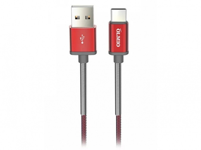 Кабель OLMIO HD, USB 2.0 - USB Type-C, 1.2м, 2.1A, красный