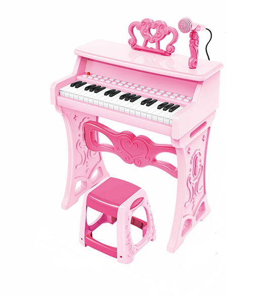 Детское пианино со стульчиком и микрофоном 328 розовый
