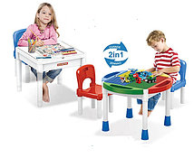 Столик 2 в 1 для игр с конструктором с двумя стульчиками