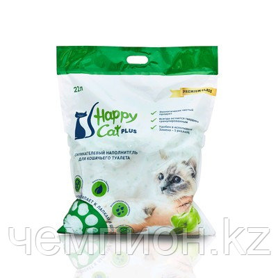 Happy Cat plus, Хэппи Кэт Плюс, силикагелевый наполнитель для кошек с ароматом яблока, уп.22л.