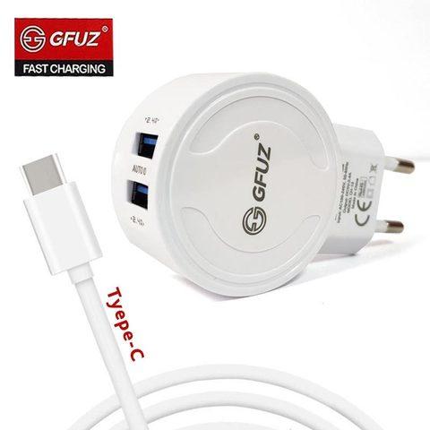 Зарядное устройство сетевое с 2-мя портами и кабелем USB GFUZ {2,4A; Fast Charging} (с разъемом Type-C) - фото 1 - id-p80436262