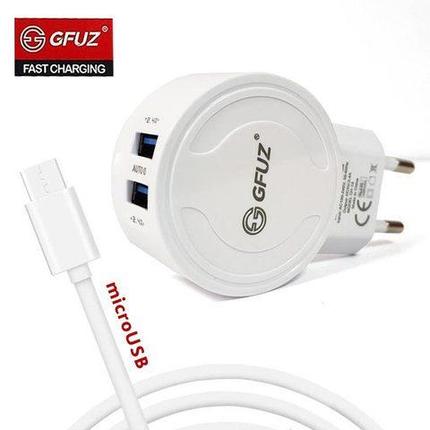 Зарядное устройство сетевое с 2-мя портами и кабелем USB GFUZ {2,4A; Fast Charging} (с разъемом microUSB), фото 2