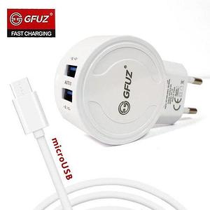 Зарядное устройство сетевое с 2-мя портами и кабелем USB GFUZ {2,4A; Fast Charging} (с разъемом microUSB)
