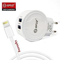 Зарядное устройство сетевое с 2-мя портами и кабелем USB GFUZ {2,4A; Fast Charging} (с разъемом Apple