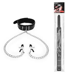 Ошейник + зажимы на соски, цвет чёрный