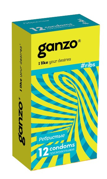 Презервативы "GANZO" RIBS №12 (анатомические, ребристые, с согревающей смазкой), 12 штук