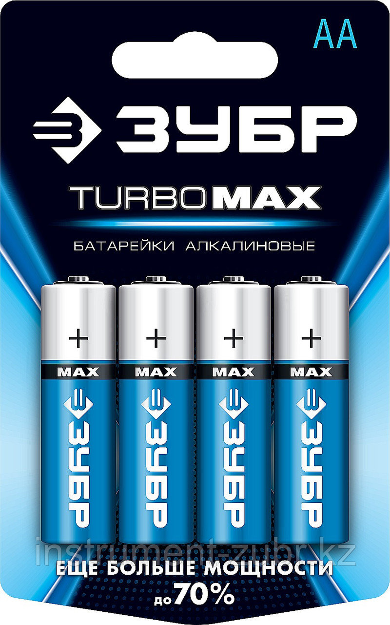 Щелочная батарейка 1.5 В, тип АА, 4 шт, ЗУБР Turbo-MAX