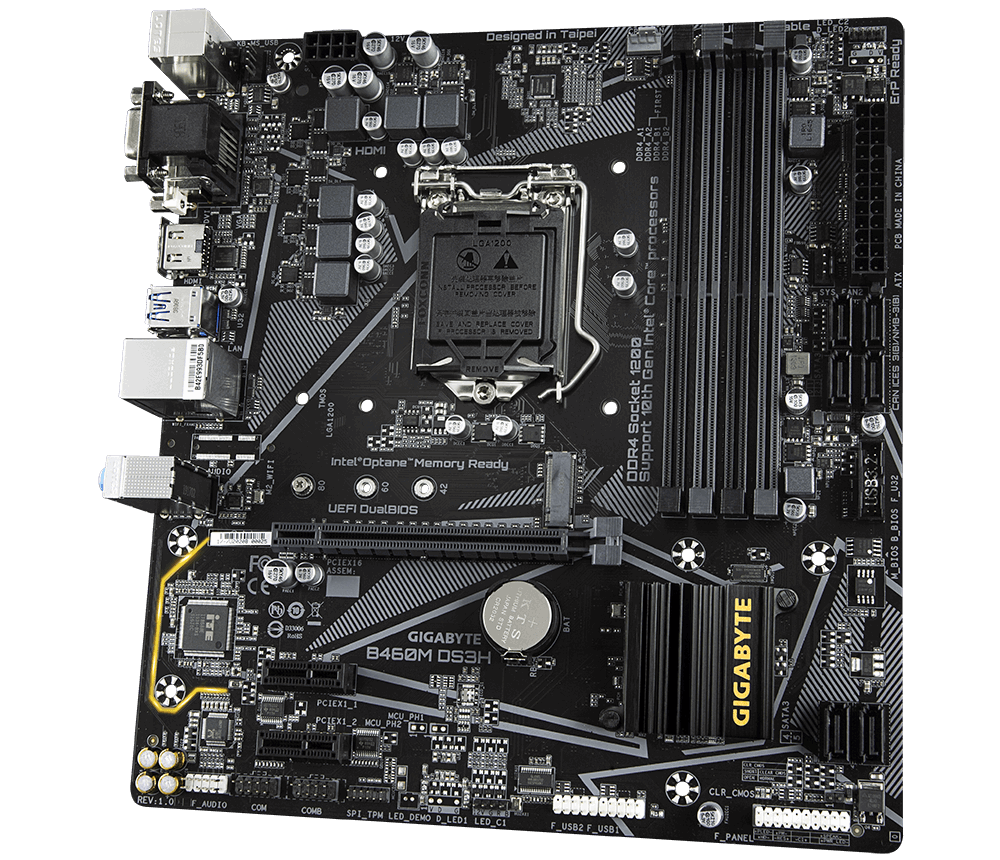 Материнская плата GIGABYTE B460M-DS3H, LGA1200, PCI-E, DSUB+HDMI+DVI, 6xSATA, GbLAN, 4DDR4, MATX - фото 3 - id-p80468399