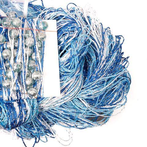 Штора-лапша веревочная «Кисея-занавес из нитей» {3 x 3 метра} (Голубой с белым / с бусинами)