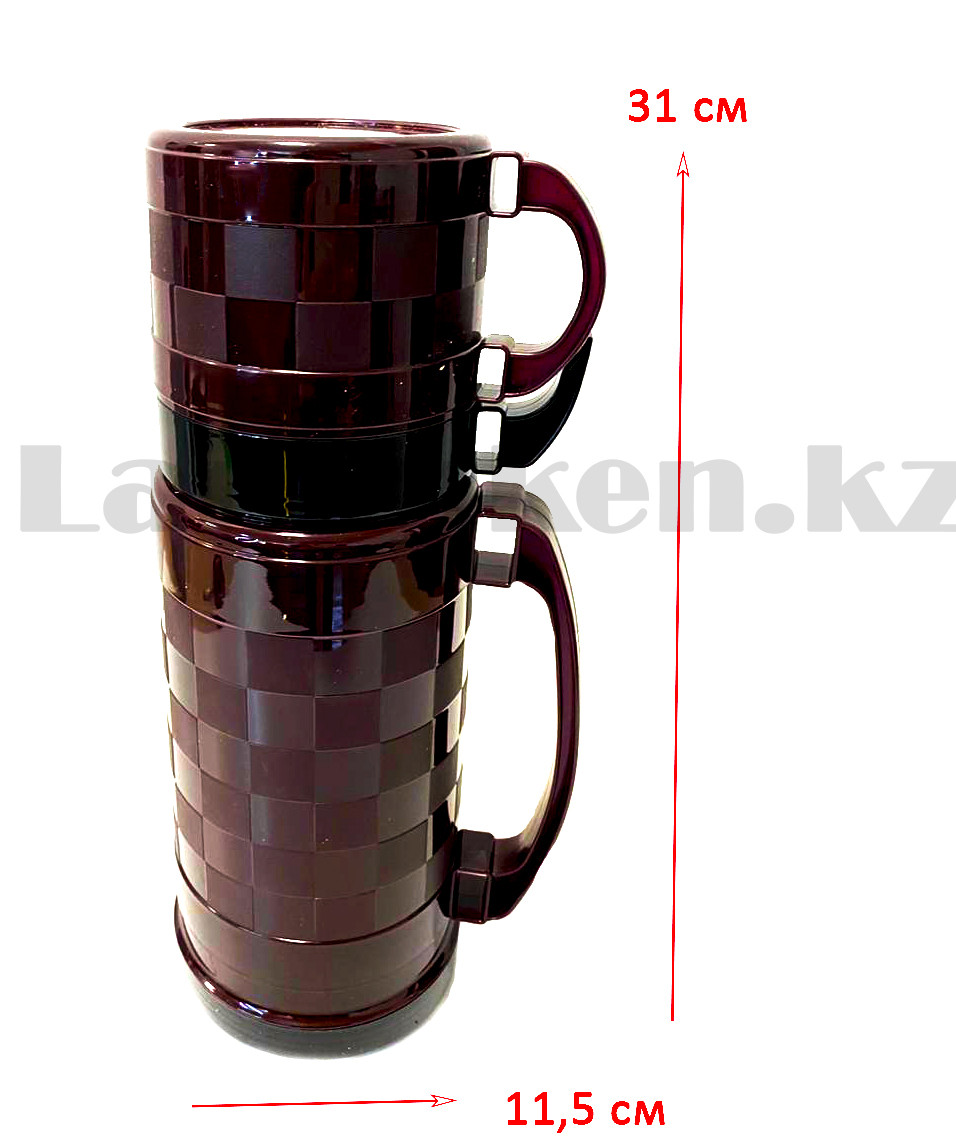 Вакуумный термос для горячих и холодных напитков с стеклянной колбой 2 стакана 1 L Always LV-10 бордовый - фото 2 - id-p80499573