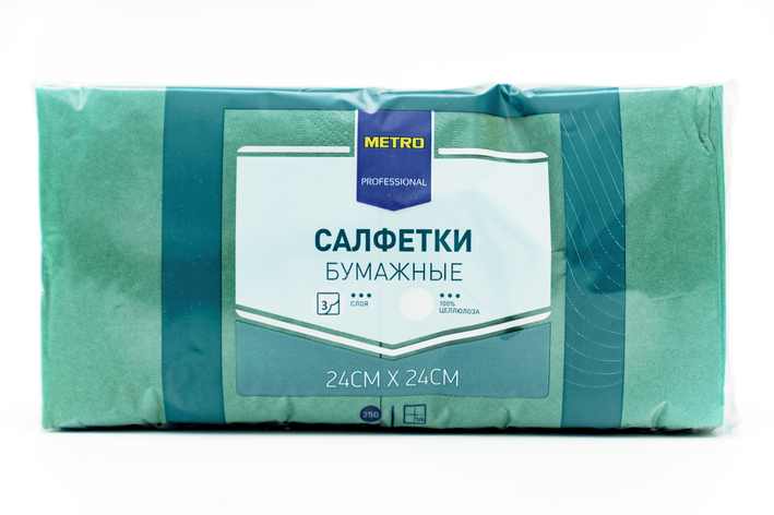 Салфетки Metro Professional 3 слоя зеленые 250шт, фото 2