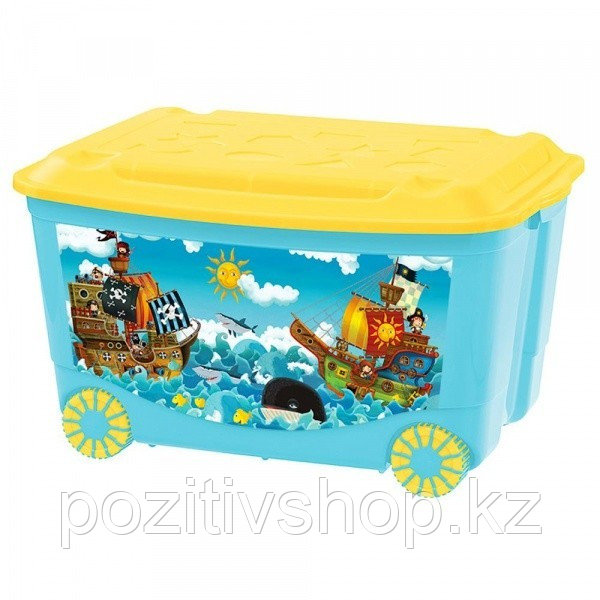 Ящик для игрушек Бытпласт на колесах с аппликацией голубой