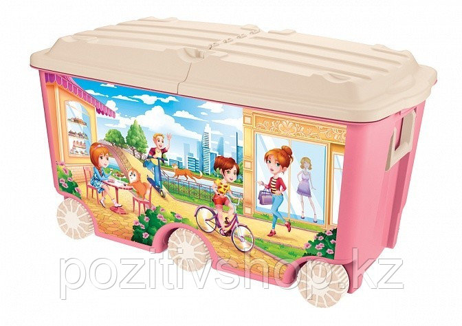 Ящик для игрушек Бытпласт на колесах с декором розовый