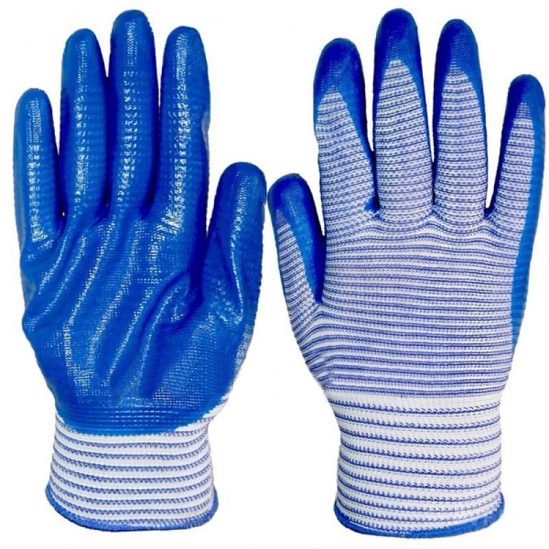 Перчатки синие резиновые с обливочной ладнью