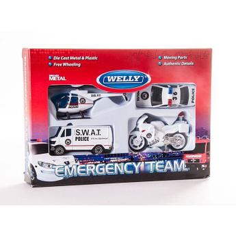 Игровой набор детских машинок Welly "Служба спасения - полиция" 4 шт
