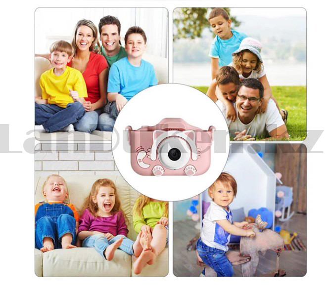 Детский цифровой фотоаппарат фото и видеосъемка селфи-камера чехол встроенные игры 600 mAh Кошечка розовый(X3) - фото 6 - id-p80603615