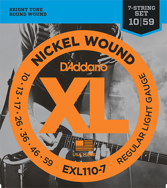 Струны для 7-струнной электрогитары Regular Light 7-string 10-59 D`Addario EXL110-7, фото 1