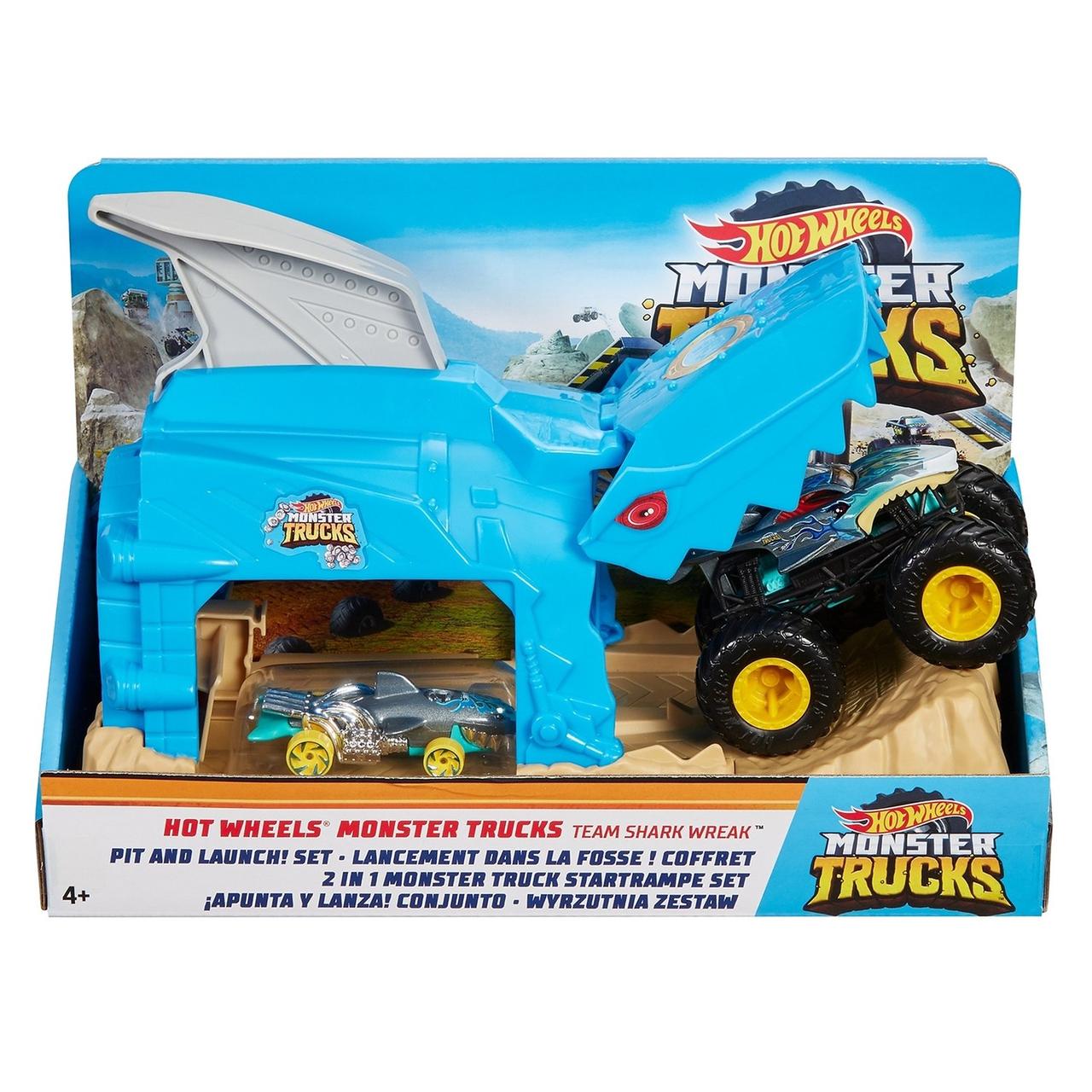 Hot Wheels Игровой набор "Monster Trucks: Выполняй трюки и запускай Команда Shark Wreak, Хот Вилс
