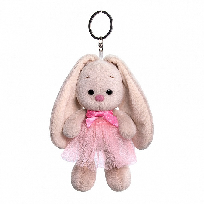 Мягкая игрушка-брелок "Зайка Ми" в розовой юбке и с бантиком, 14 см