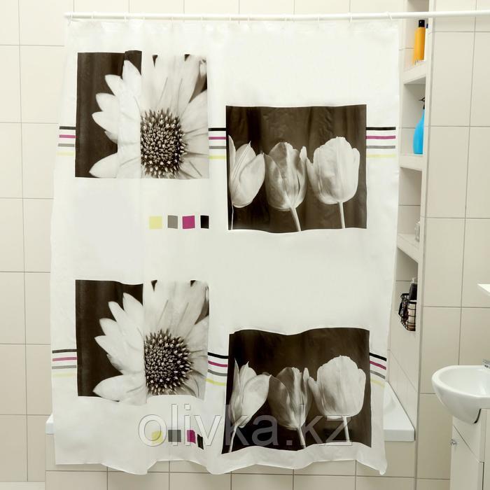 Штора для ванной комнаты Доляна «Белые цветы», 180×180 см, EVA
