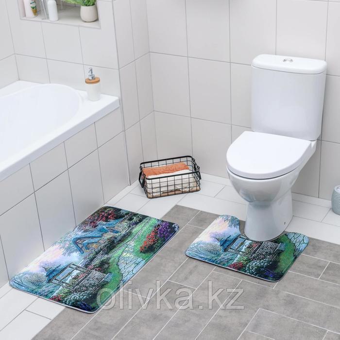 Набор ковриков для ванны и туалета «Домик» 2 шт, 79×49, 49×40 см