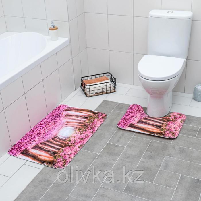 Набор ковриков для ванны и туалета «Вишня» 2 шт, 79×49, 49×40 см