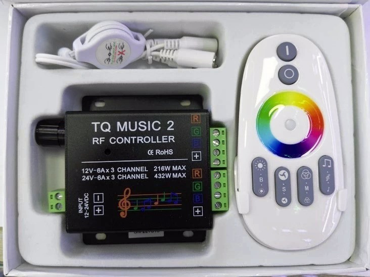 Музыкальный контроллер 2 канала для RGB ленты с RF сенсорным пультом с подсветкой - фото 1 - id-p80755456