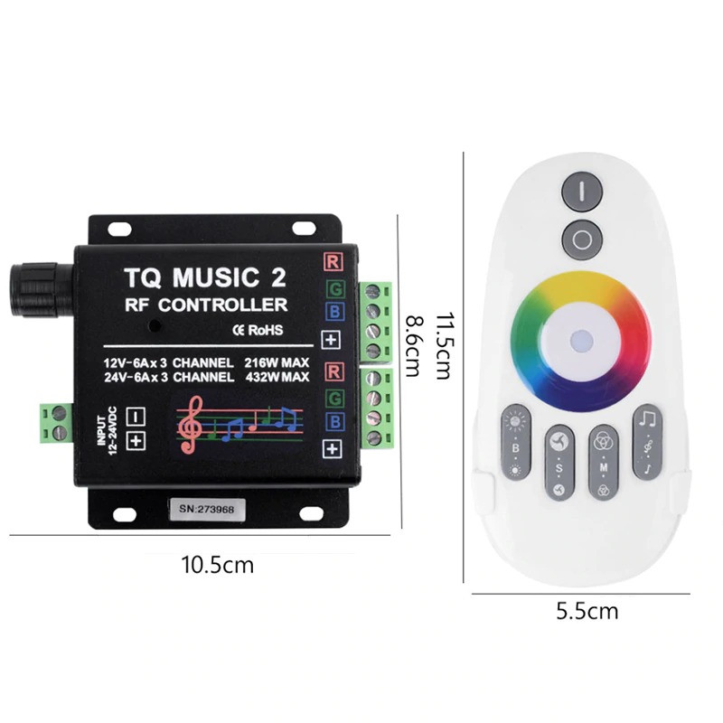 Музыкальный контроллер 2 канала для RGB ленты с RF сенсорным пультом с подсветкой - фото 4 - id-p80755456
