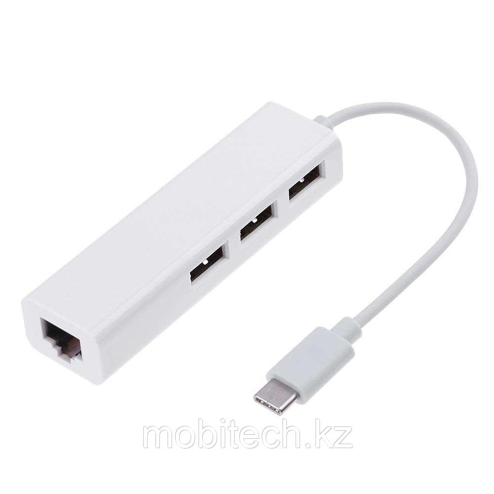 Переходник Type-C  на USB 2.0 3 port,  1port LAN