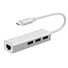Разное Переходник 3 Ports USB3.0 HUB Type C To Ethernet LAN RJ45 Cable Adapter