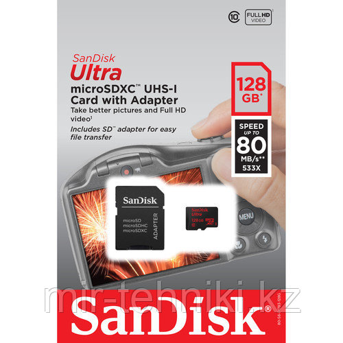 Карта памяти SanDisk 128Gb Ultra microSDHC  80Mb/s