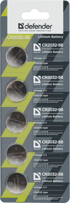 Элемент питания Defender CR2032 - 5 штук в блистере