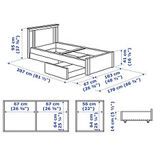 Кровать каркас с 2 ящиками СОНГЕСАНД белая  90х200 IKEA, ИКЕА, фото 3