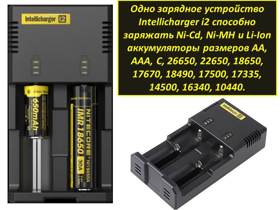 Универсальное зарядное устройство для батареек Nitecore Intellicharger i2 - фото 1 - id-p80866449