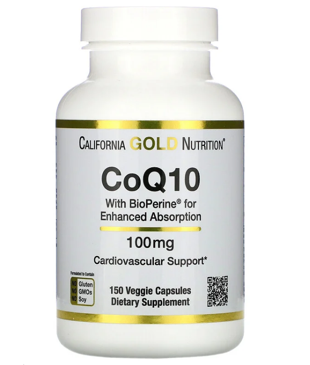 California Gold Nutrition, Коэнзим Q10 фармацевтической степени чистоты с экстрактом Bioperine, 100 мг, 150 ра