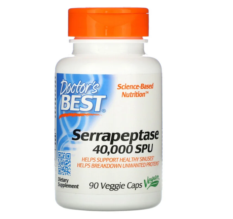 Doctor's Best, Серрапептаза Best, 40 000 SPU, 90 растительных капсул