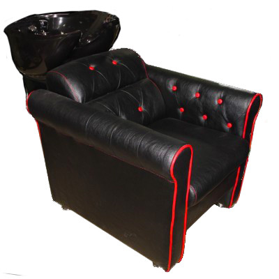 S-6241 Мойка парикмахерская с креслом (черная с красной полоской, "мятая кожа")